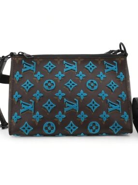 Louis Vuitton Limited Tuffetage Triangle Crossbody Bag Brown Monogram Turqoise